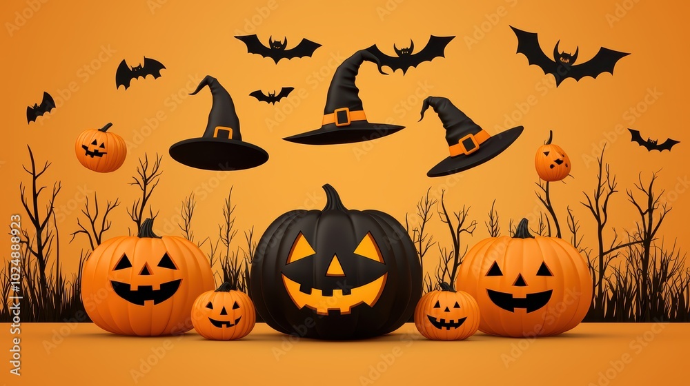 Mystical Halloween Scene with Witches, Foggy Forest, and Glowing Pumpkins Mystical Halloween Scene with Witches, Foggy Forest, and Glowing Pumpkins