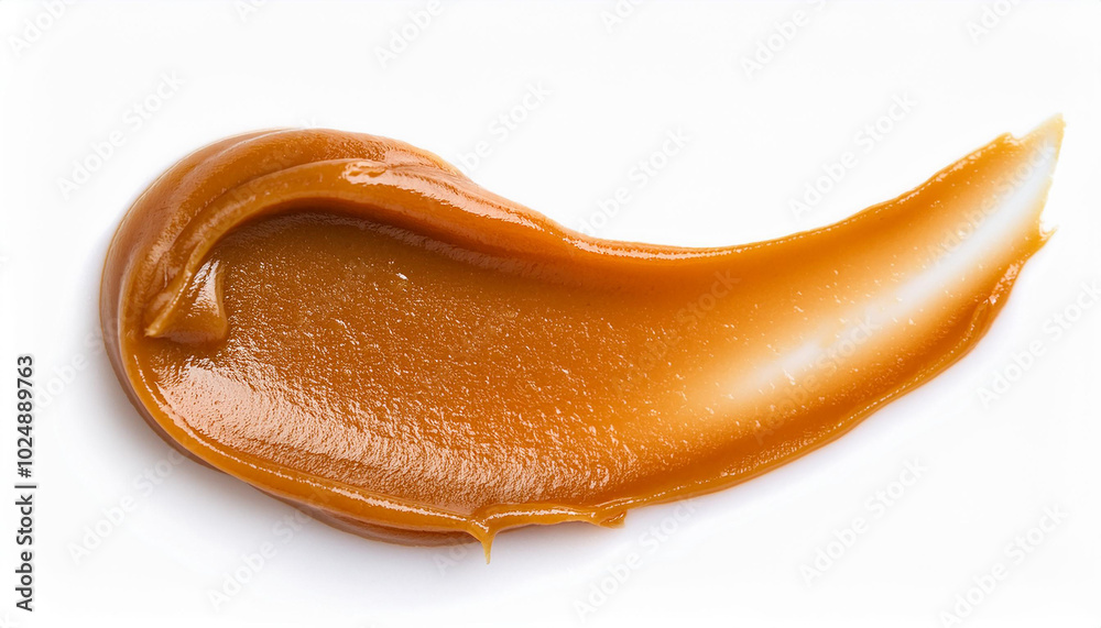 Smear of tasty caramel paste isolated on white background. Top view. Smear of tasty caramel paste isolated on white background. Top view.