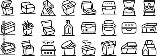 Paper lunchbox icons set. This set of lunchbox icons showcases various containers used for transporting and enjoying food outside of the home