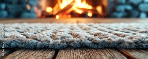 Soft Fluffy Carpet in Front of a Warm Fireplace, Creating a Cozy and Inviting Atmosphere for Relaxation and Comfort The Perfect Place to Unwind After a Long Day