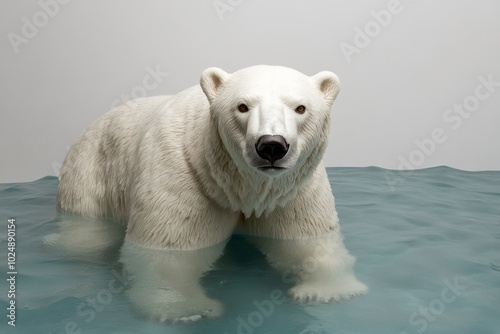 A polar bear standing in shallow water, showcasing its majestic presence.