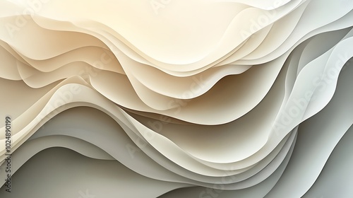 A minimalist abstract illustration of fluid lines flowing gracefully, monochromatic color palette with shades of gray and white, gentle curves and smooth transitions,