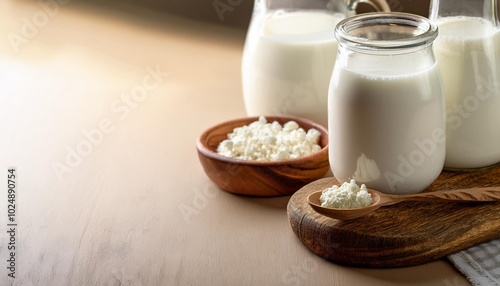 kefir healthy probiotic beverage with milk kefir grains photo