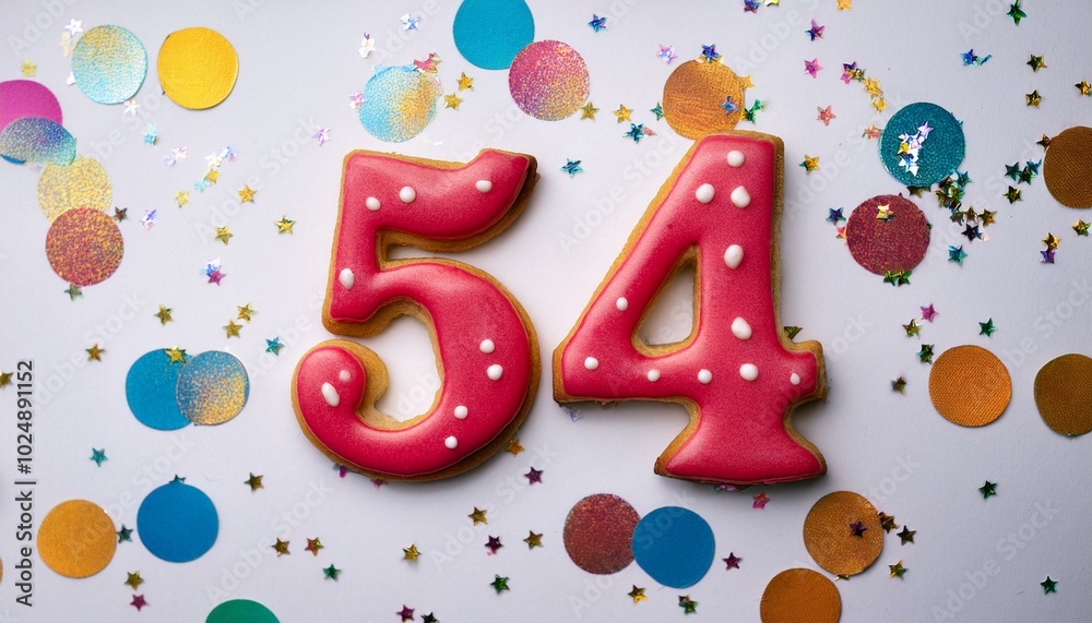 Naklejka premium Decorated cookie, number 54, image for birthday or anniversary celebration