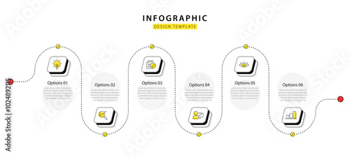 Timeline infographic template. 6 Step timeline journey, calendar Flat simple infographics design template. presentation graph. Business concept with 6 options, vector illustration. photo