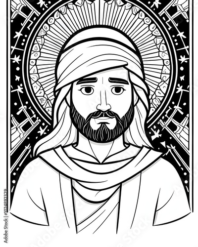 Vector illustration of Jesus Christ with cross in vintage style for coloring book