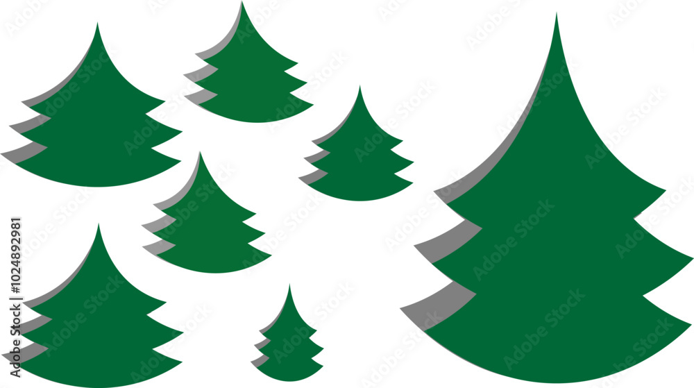 Obraz premium A collection of green Christmas trees with shadows. The concept of the new Year
