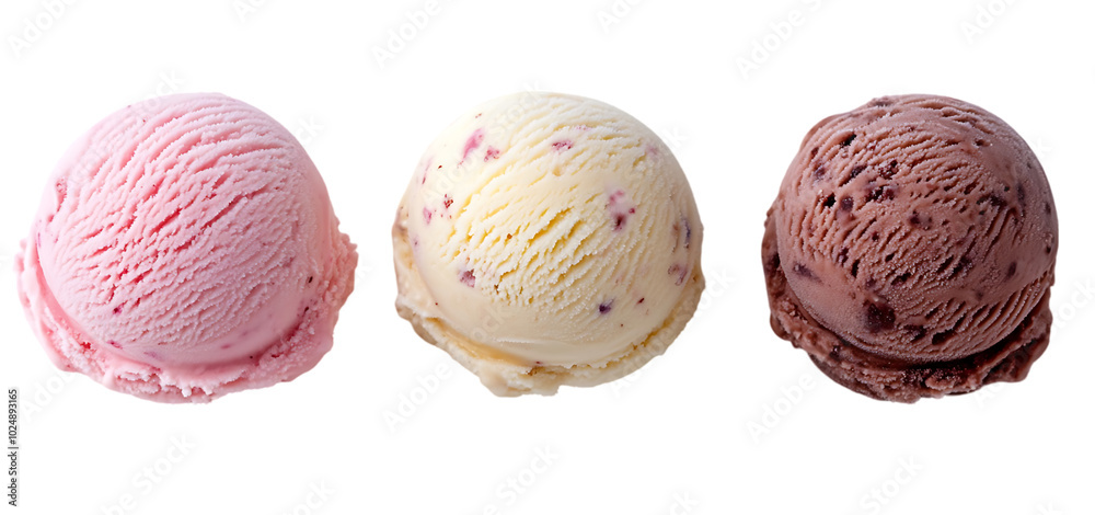 three set of fantastically ice cream isolated transparent background