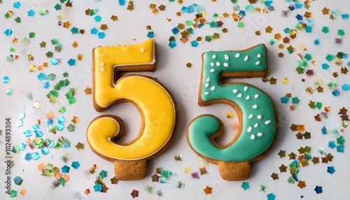 Decorated cookie, number 55, image for birthday or anniversary celebration photo