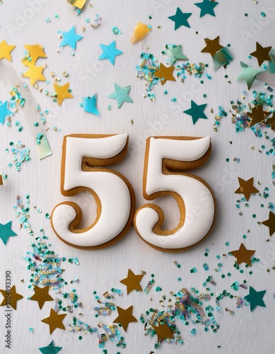 Decorated cookie, number 55, image for birthday or anniversary celebration photo