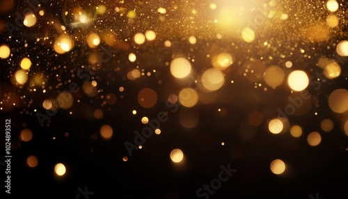 golden bokeh lights sparkles of glitter dust particles dark abstract overlay background