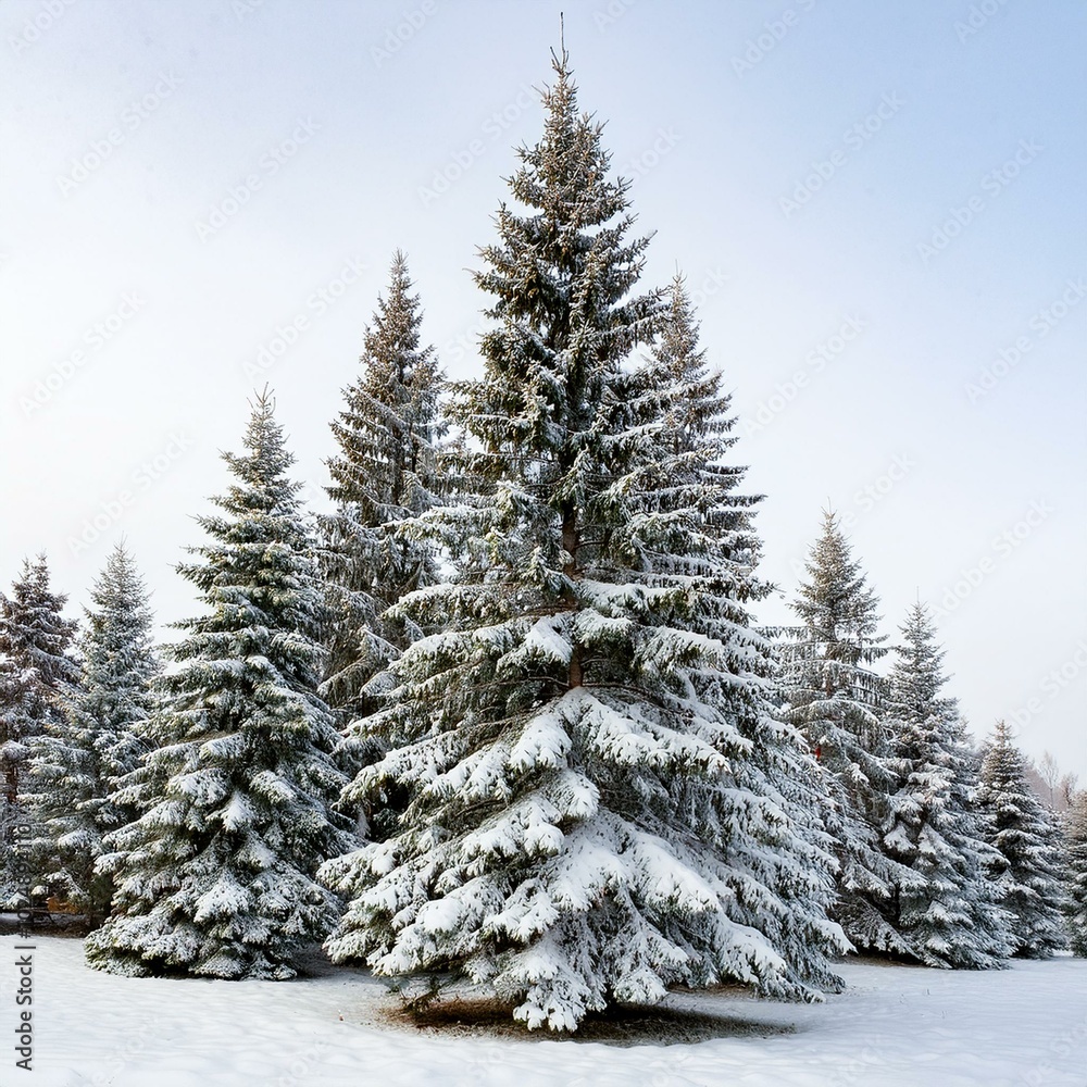 Fototapeta premium fir tree covered snow on a white background christmas trees in snow