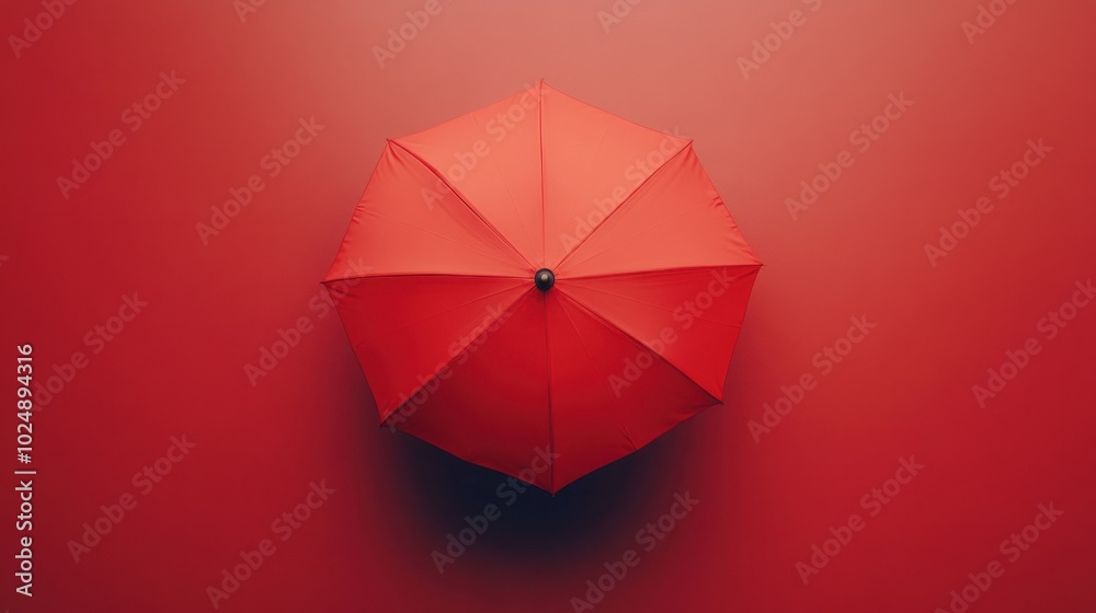 Single open umbrella viewed from above, against a solid color background. Single open umbrella viewed from above, against a solid color background.