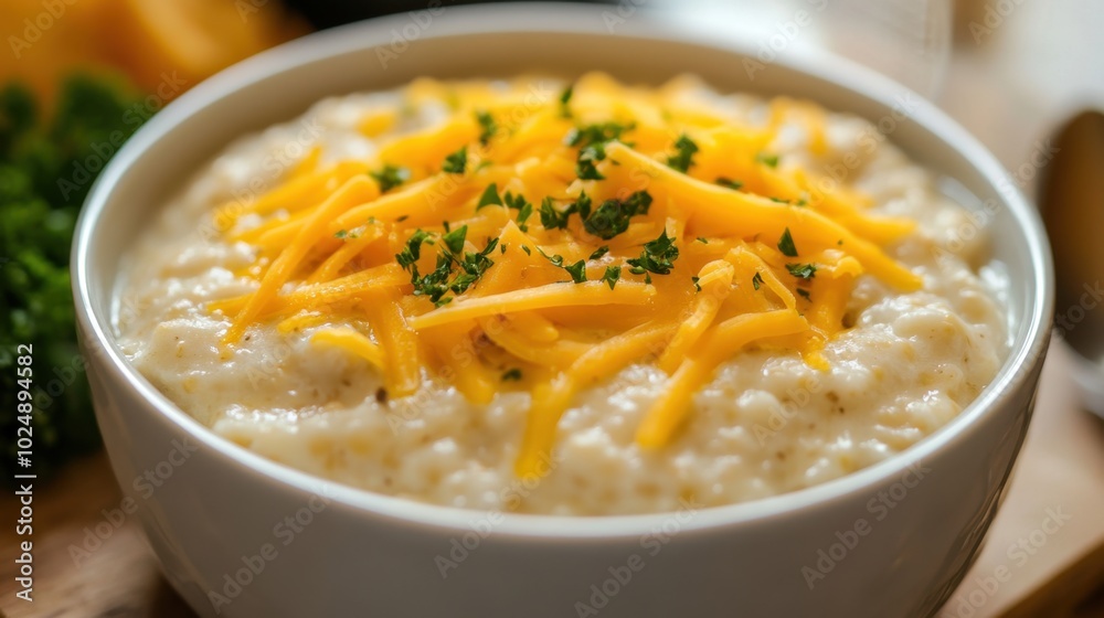 a nutritious bowl of salty oatmeal with melted cheese a nutritious bowl of salty oatmeal with melted cheese