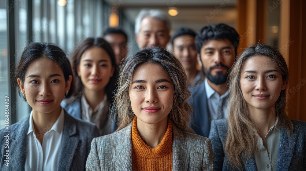 Group of professionals posing together in a modern office setting. Group of professionals posing together in a modern office setting.