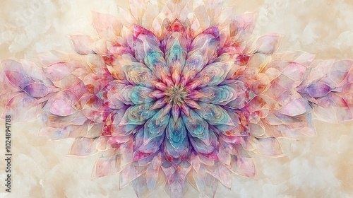 Wallpaper Mural A stylized mandala with abstract shapes and flowing lines, soft pastel colors of pink, lavender, and mint green, radiating from a central point, subtle texture for a hand-drawn feel, Torontodigital.ca
