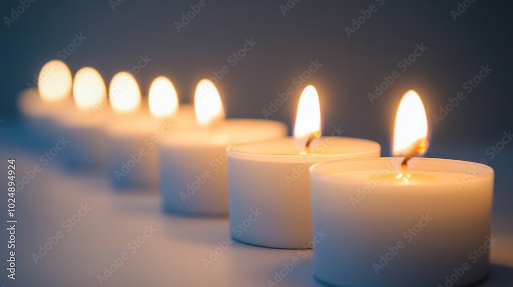 Row of unlit candles on a plain surface, minimalistic and serene. Row of unlit candles on a plain surface, minimalistic and serene.