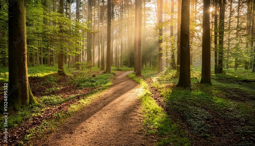 Fototapeta premium sunlight on a path in woodlands
