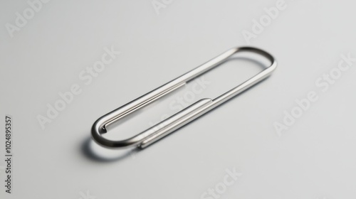 Single silver paperclip lying straight on a plain background, simple and minimal.