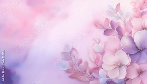 Soft Dreamy Floral Watercolor Background. Gentle Pink and Purple Blossoms for Wedding Invitations, Greeting Cards, or Spring Themed Designs
