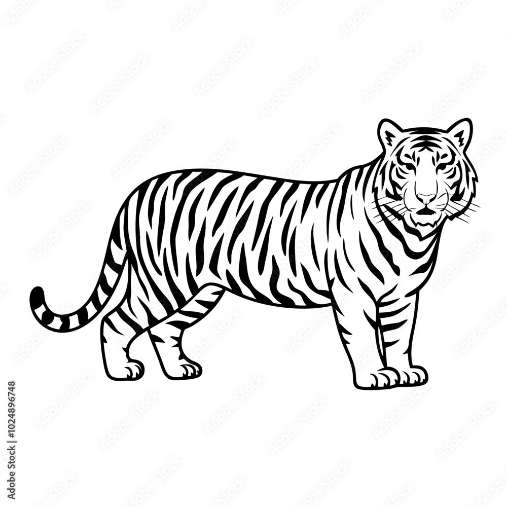 Obraz premium Elegant Tiger Illustration in Monochrome Vector Art Style for Wildlife and Design