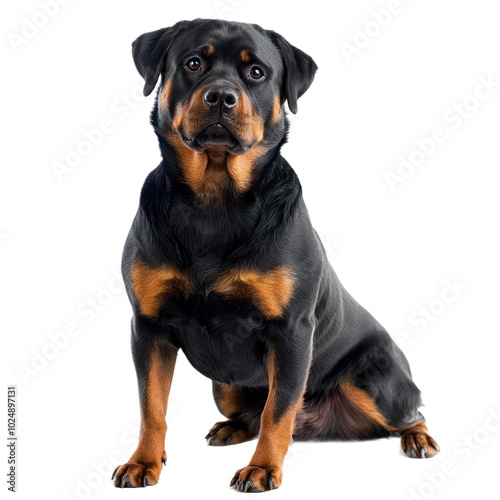 Rottweiler with a strong, confident posture and distinctive markings. isolated on transparency background