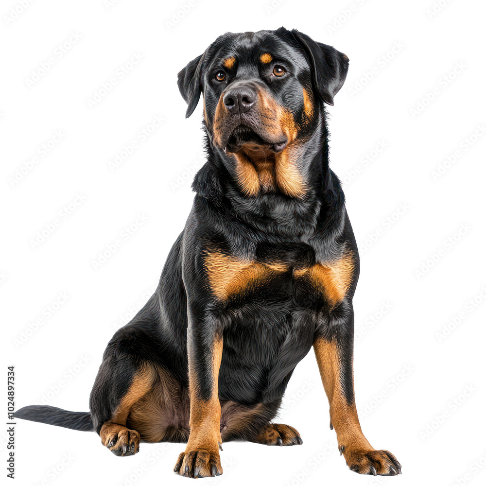 Rottweiler with a strong, confident posture and distinctive markings. isolated on transparency background Rottweiler with a strong, confident posture and distinctive markings. isolated on transparency background