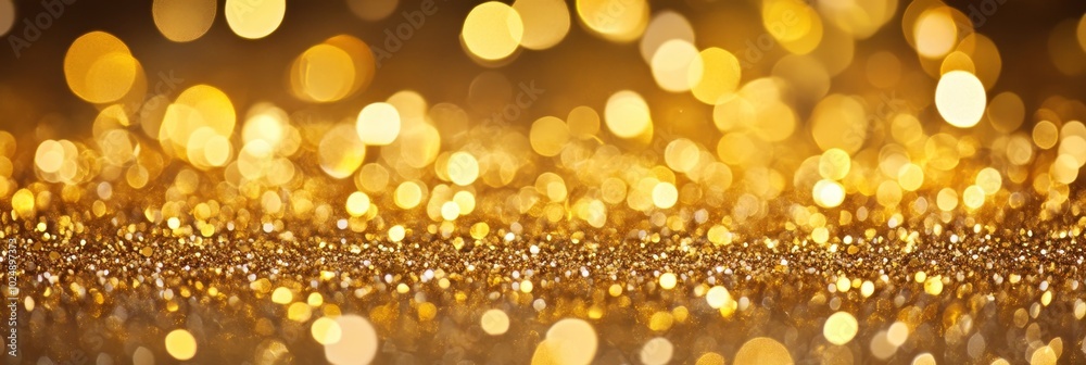 Golden Glitter Background With Defocused Lights For Festive, Christmas, Or New Years Celebrations