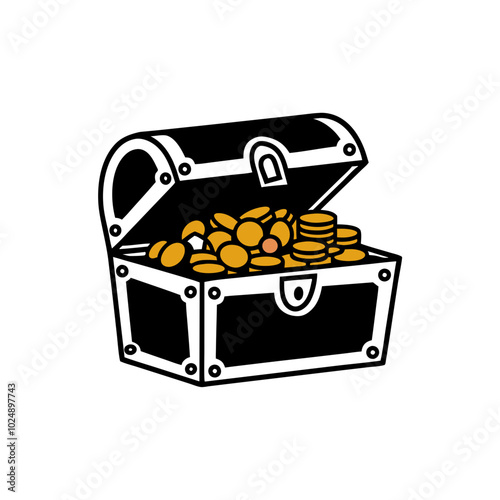  Open Treasure Chest Filled with Gold Coins Vector Illustration for Finance and Adventure Themes