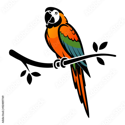  Vibrant Parrot on Branch Vector Illustration for Nature Themed Designs photo