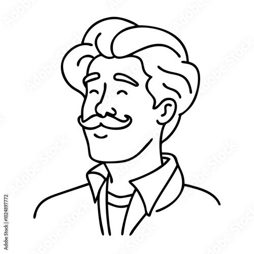  Smiling Retro Mustached Man Vector Illustration Line Art Design