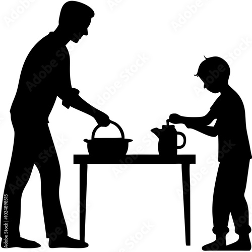  Father and Son Cooking Together Silhouette Illustration for Family Activities