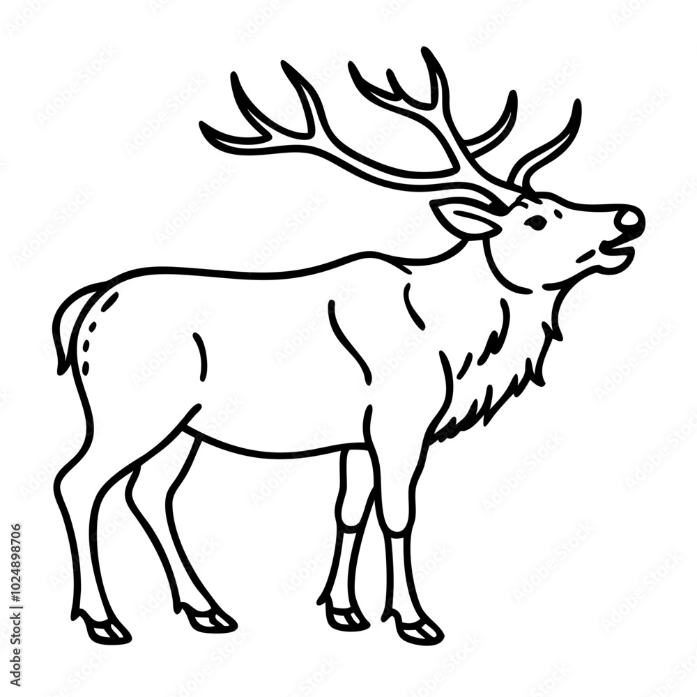 Fototapeta premium Majestic Elk Outline Silhouette Vector Illustration for Wildlife Art and Design