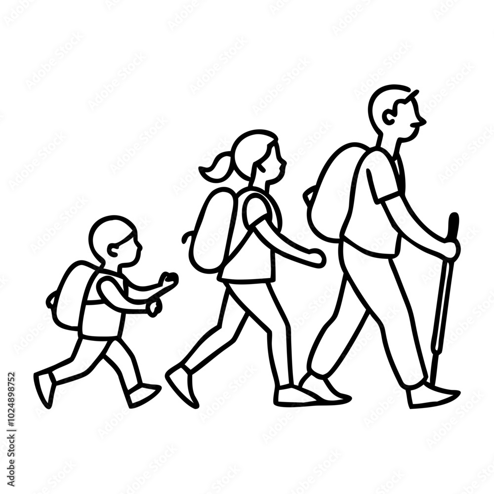 Family Hiking Adventure Vector Illustrating Outdoor Activity and Togetherness Family Hiking Adventure Vector Illustrating Outdoor Activity and Togetherness