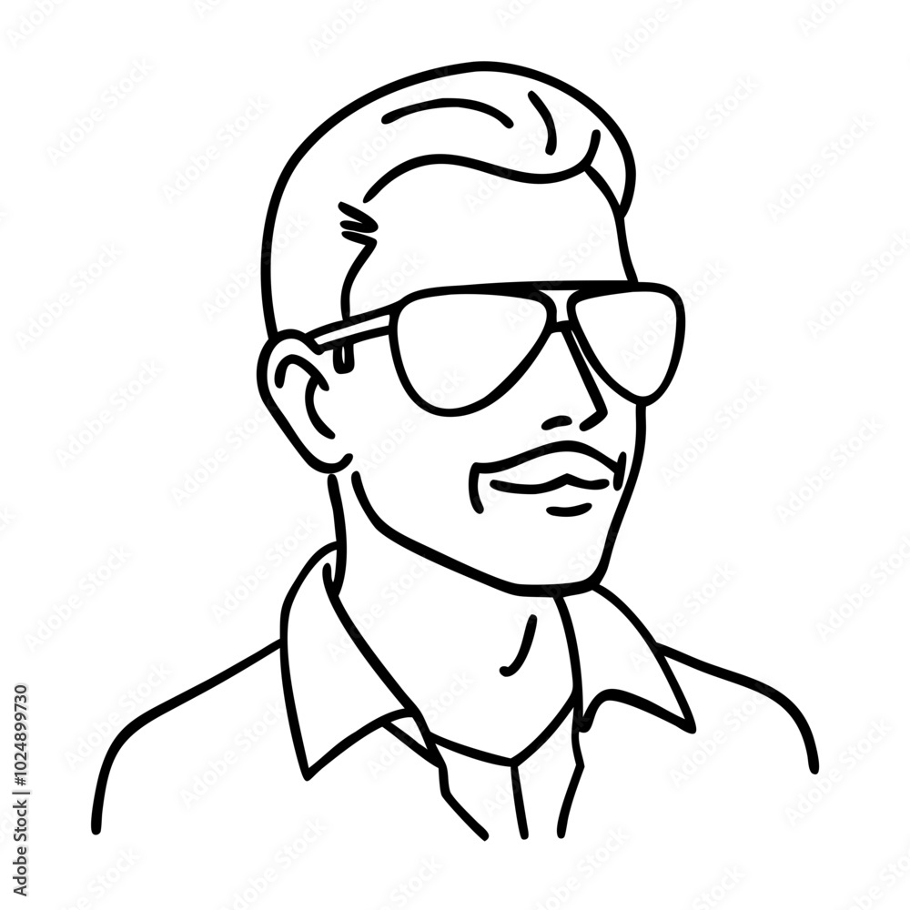 Stylish Male Avatar Line Art with Sunglasses and Mustache Stylish Male Avatar Line Art with Sunglasses and Mustache