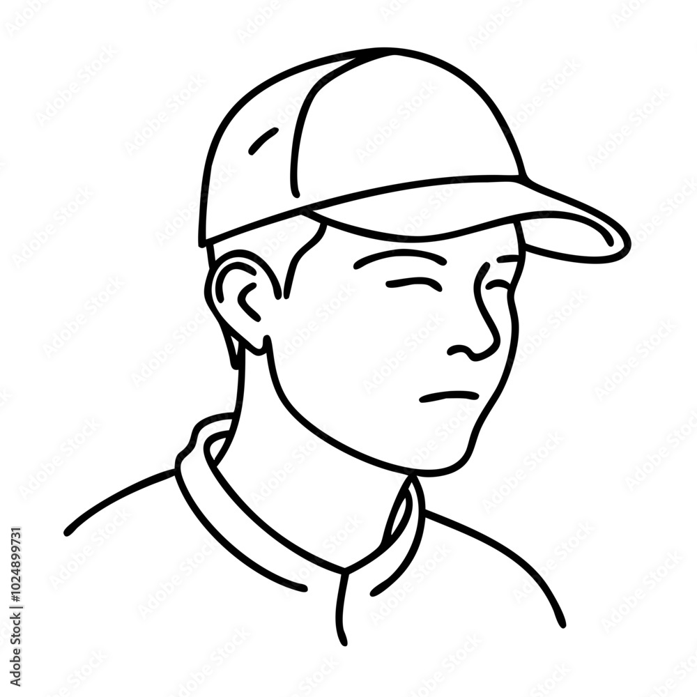Minimalist Line Art Portrait of Man in Baseball Cap Minimalist Line Art Portrait of Man in Baseball Cap