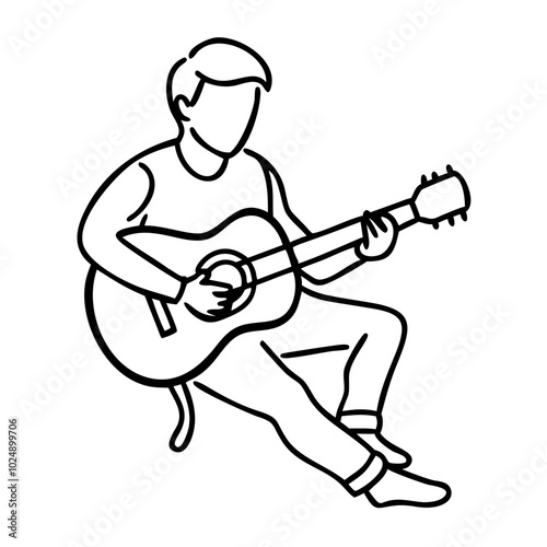  Vector Illustration Guitar Player Sitting Acoustic Musician Line Art 