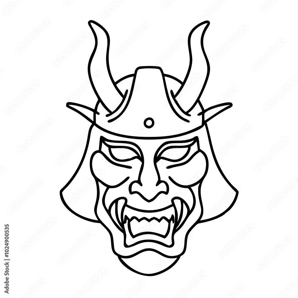 Samurai Warrior Demon Mask Line Art Vector Illustration Traditional Japanese Design Samurai Warrior Demon Mask Line Art Vector Illustration Traditional Japanese Design