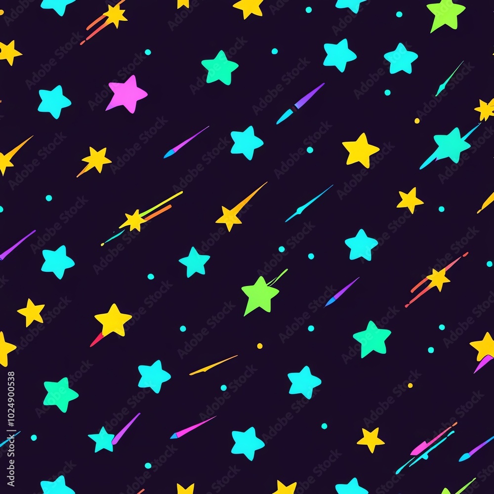 Colorful Stars and Shooting Stars Seamless Pattern Colorful Stars and Shooting Stars Seamless Pattern