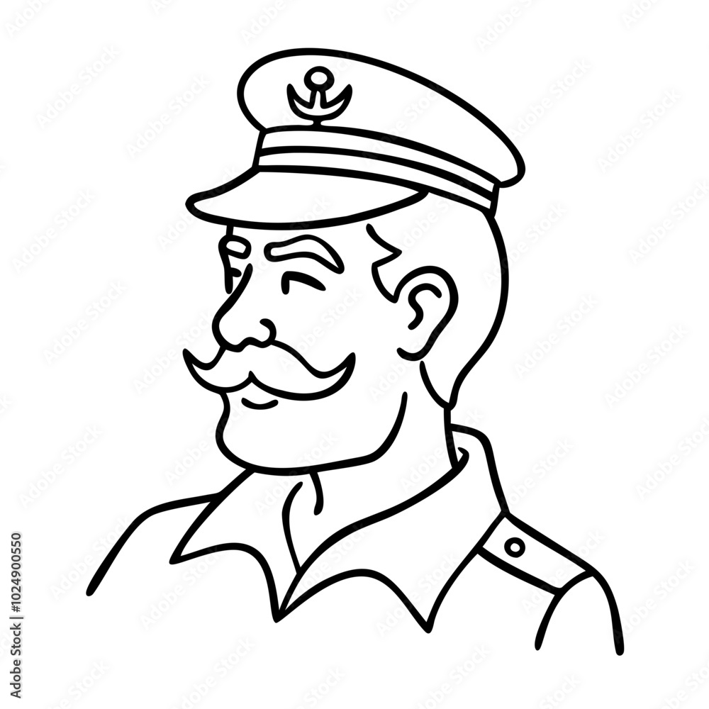 Captain Portrait Line Art Nautical Illustration with Anchor Hat for Marine Themes Captain Portrait Line Art Nautical Illustration with Anchor Hat for Marine Themes