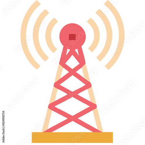  Vector Illustration of a Radio Communication Tower with Signal Waves