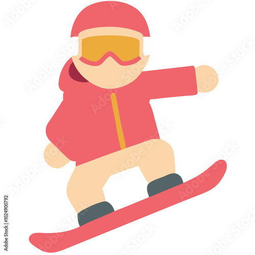  Vector Illustration of Cartoon Snowboarder in Action with Red Jacket and Goggles