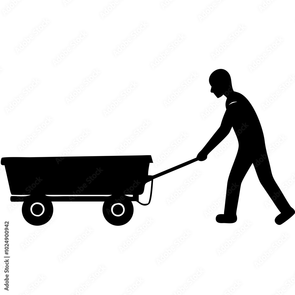 Silhouette of Person Pulling Cart Symbolizing Labor and Transportation Silhouette of Person Pulling Cart Symbolizing Labor and Transportation