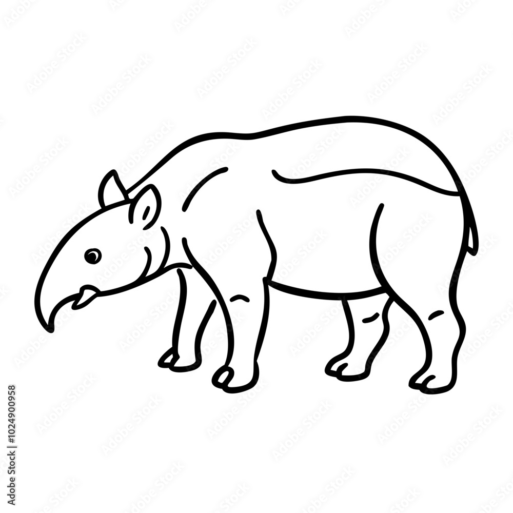 Tapir Outline Vector Illustration Simple Animal Line Art Design Tapir Outline Vector Illustration Simple Animal Line Art Design