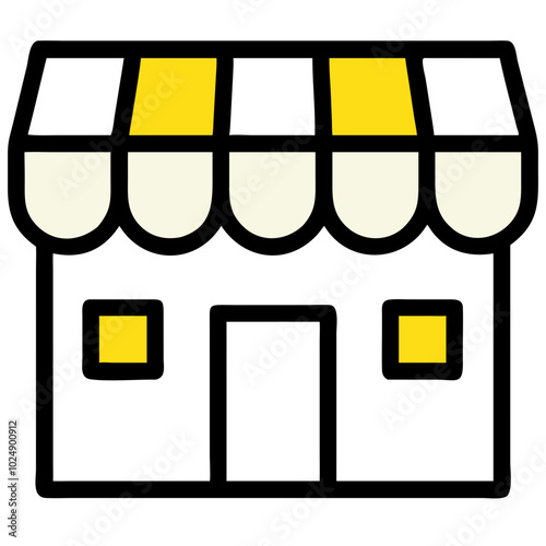  Vector Illustration of a Small Shop Front with Yellow and White Striped Awning