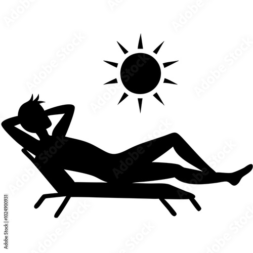  Relaxed Silhouette Lounging Sunbathing Under Sun Vector Illustration