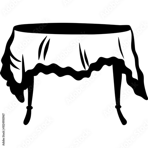  Elegant Round Dining Table with Flowing Tablecloth Vector Illustration