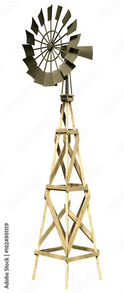 3D Rendering Water Pump Windmil on White 3D Rendering Water Pump Windmil on White