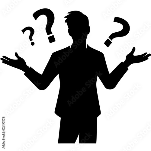  Silhouette of Puzzled Businessman with Question Marks Indicates Confusion