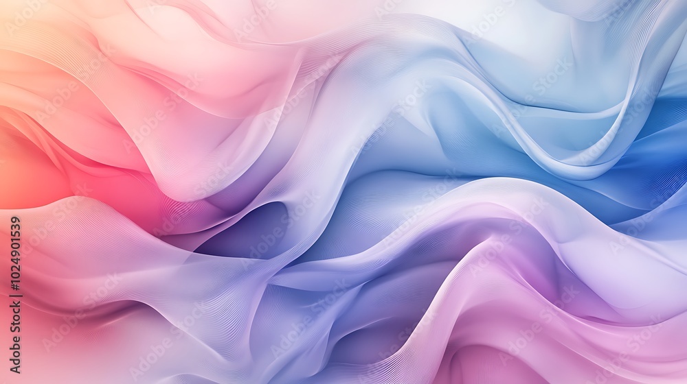 Abstract illustration of swirling fluid lines, soft pastel colors of pink, blue, and lavender, delicate curves and subtle shadows, overlapping translucent layers creating depth, Abstract illustration of swirling fluid lines, soft pastel colors of pink, blue, and lavender, delicate curves and subtle shadows, overlapping translucent layers creating depth,